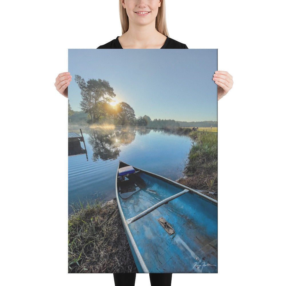 Canoe By The Lake, Scenic, Beach Life, Photography, Canvas Print, High Quality Image, For Home Decor & Interior Design