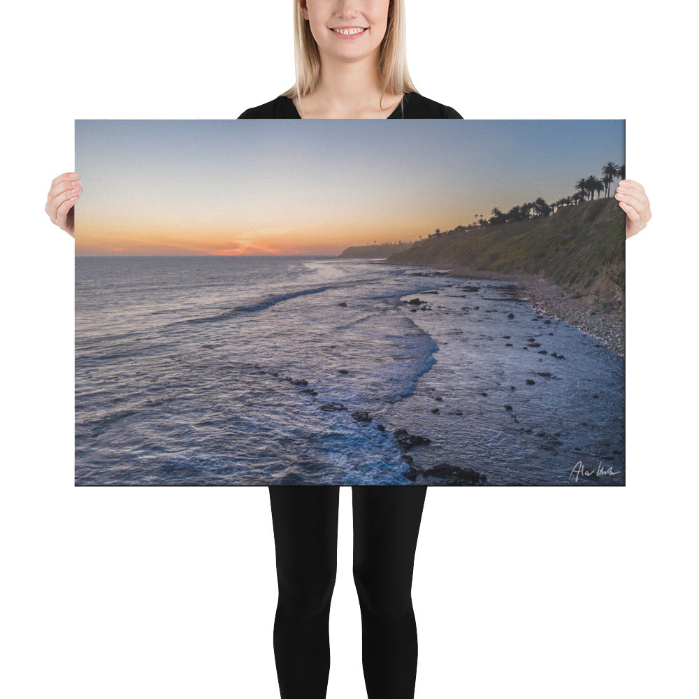 Sunset Near The Cliffs At The Beach, California, Aerial Photography, Canvas Print, High Quality Image, For Home Decor & Interior Design