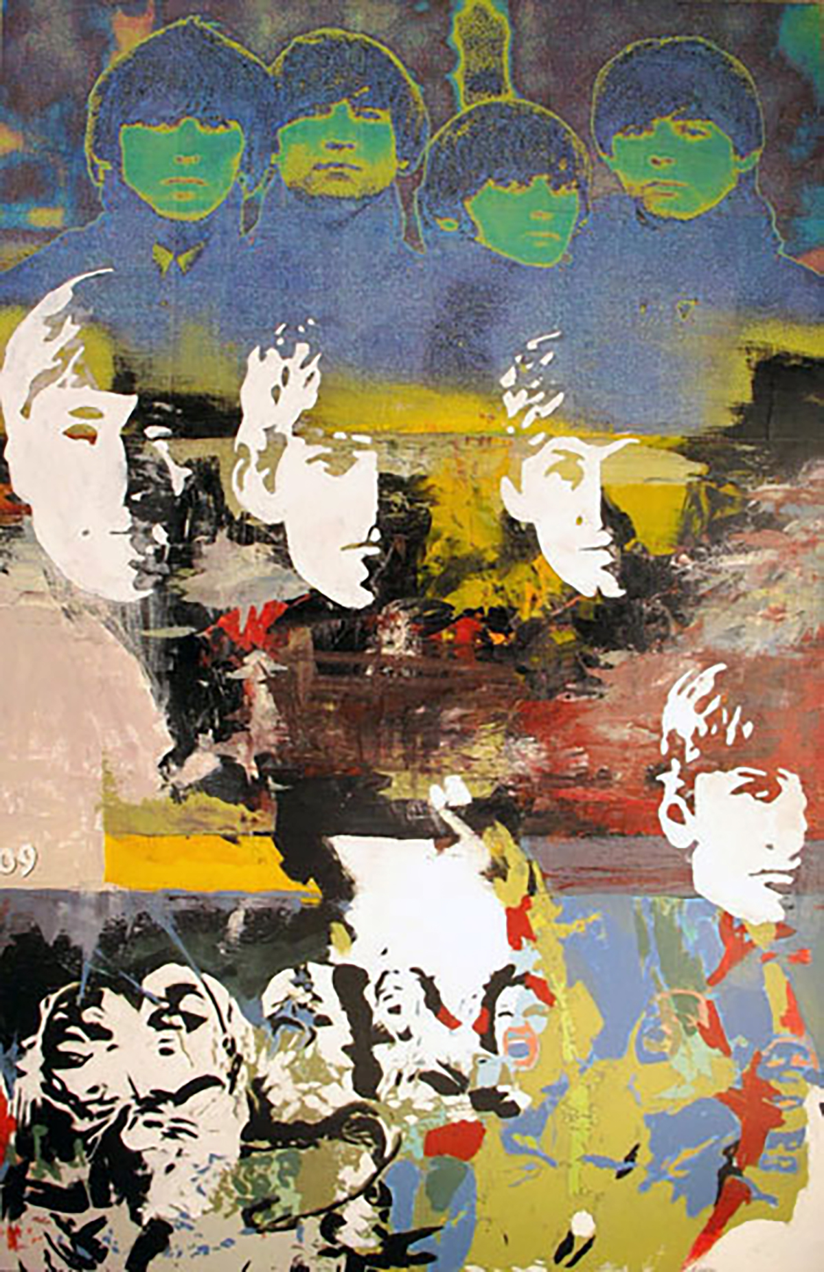 "Green Beatles", 36"w x 60"h, Mixed Media on Board