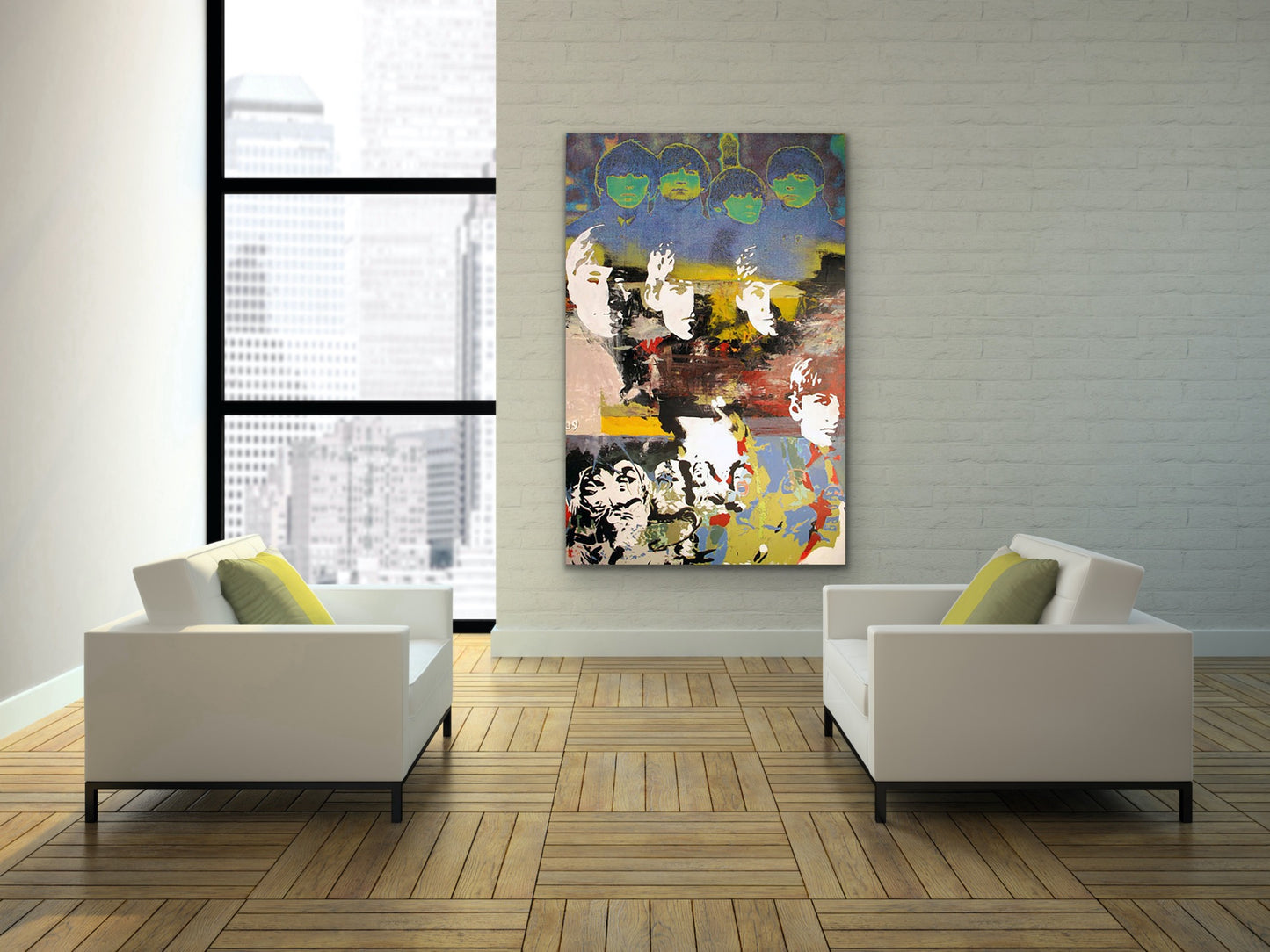 "Green Beatles", 36"w x 60"h, Mixed Media on Board