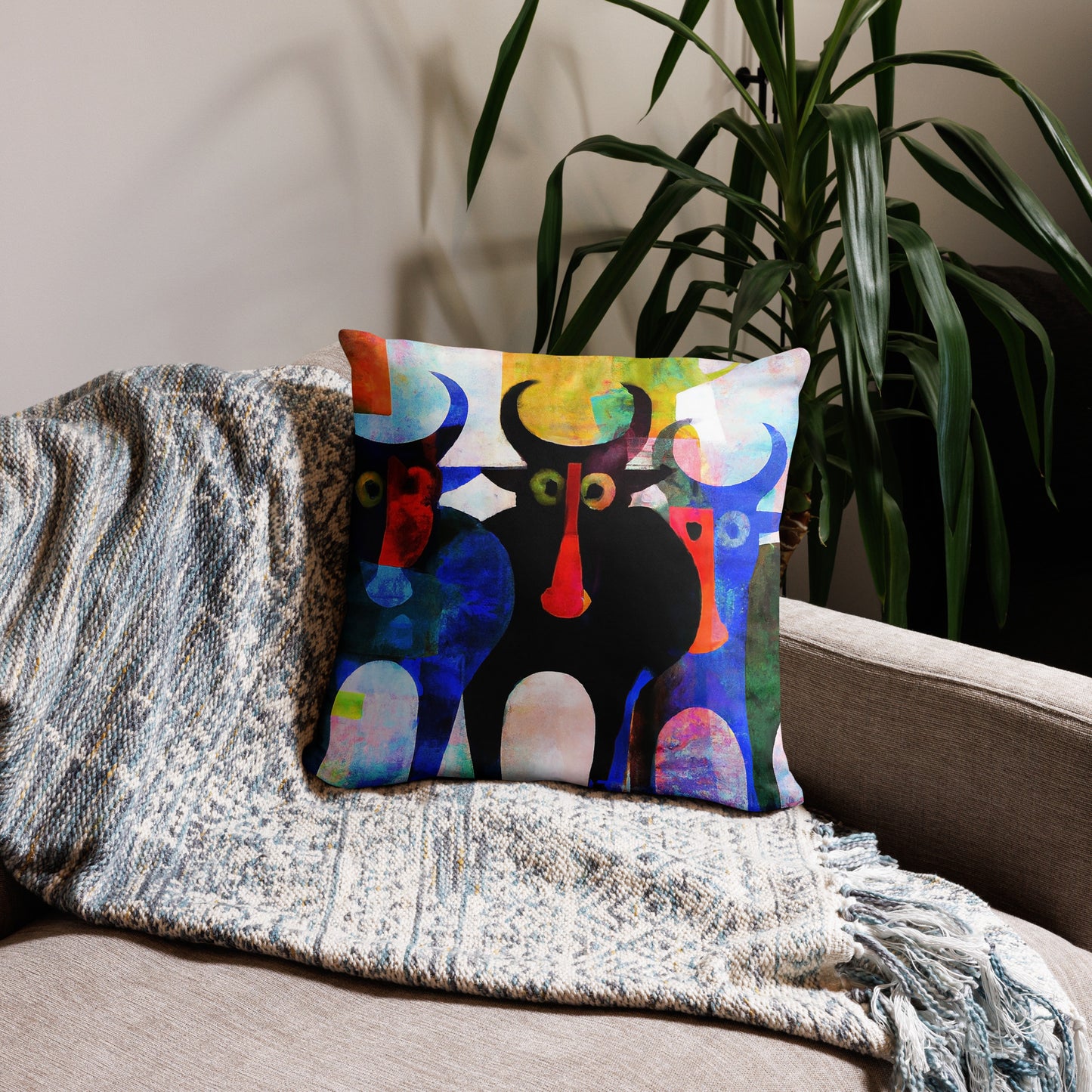 Bull Run, Animal Life, Surreal, Decorative Throw Pillow, High Quality Image, For Home Decor and Interior Design