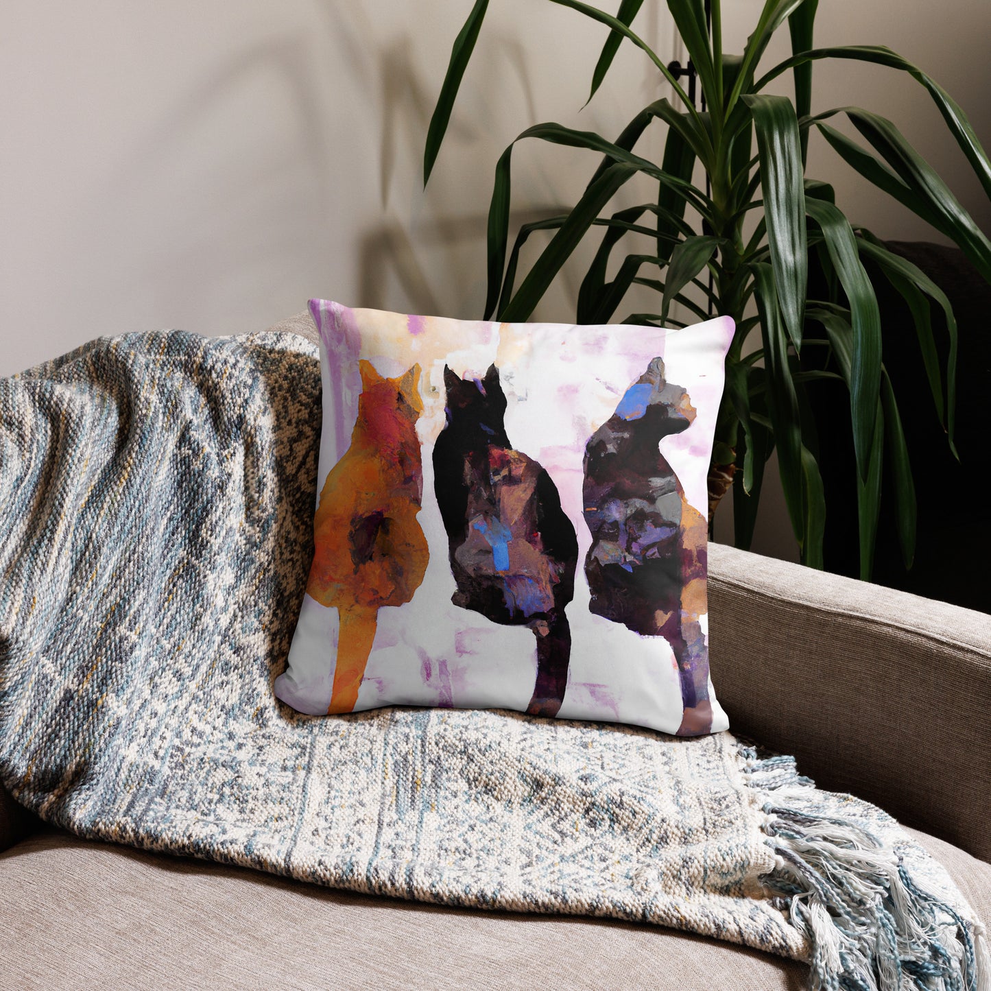 Cats, Animal Life, Surreal, Decorative Throw Pillow, High Quality Image, For Home Decor and Interior Design