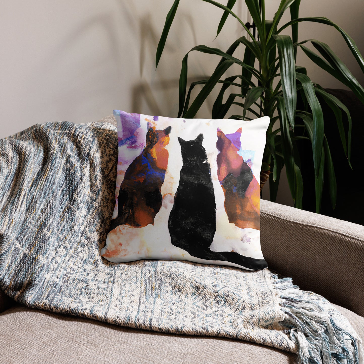 Cats, Animal Life, Surreal, Decorative Throw Pillow, High Quality Image, For Home Decor and Interior Design