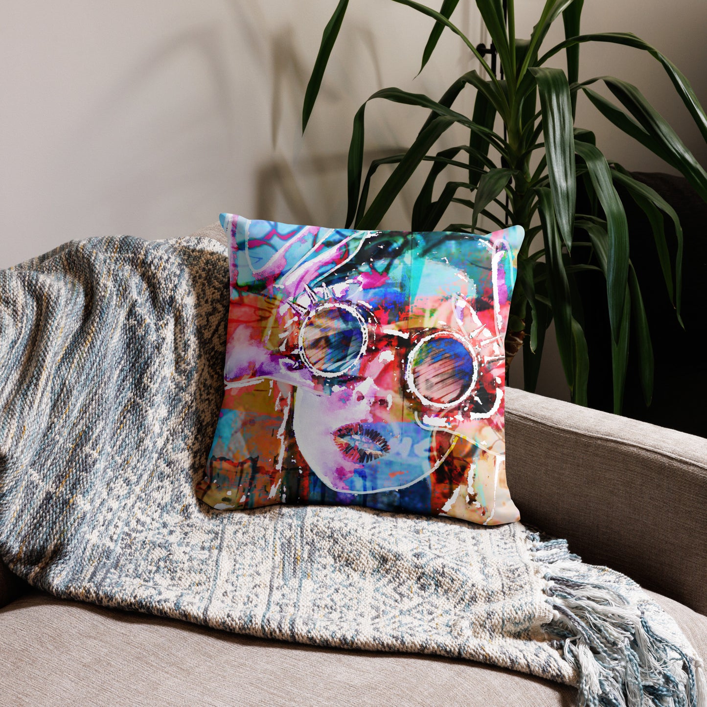 She Vibes, Spiked Sunglasses, Decorative Throw Pillow, High Quality Image, For Home Decor and Interior Design