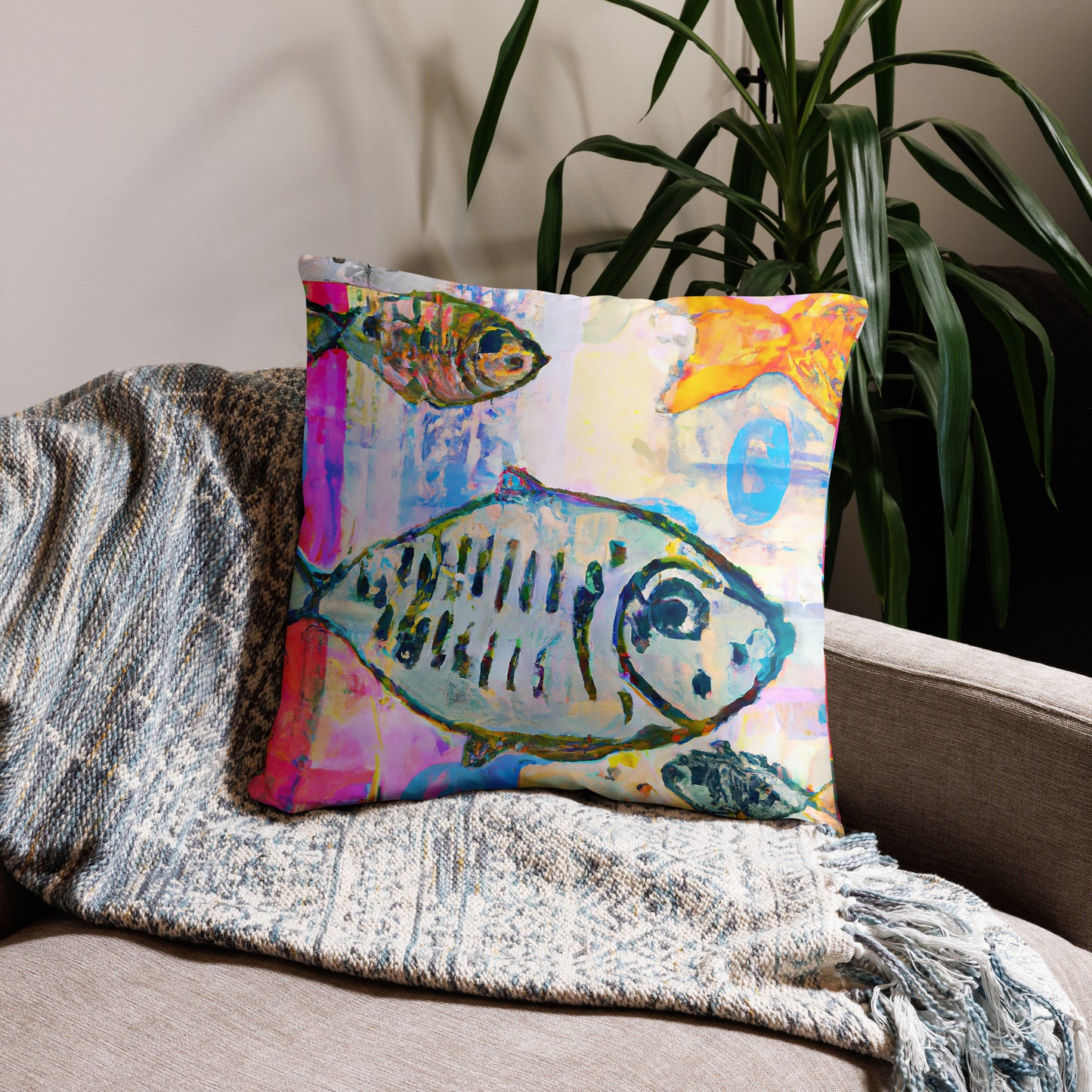 Fish, Animal Life, Surreal, Decorative Throw Pillow, High Quality Image, For Home Decor and Interior Design