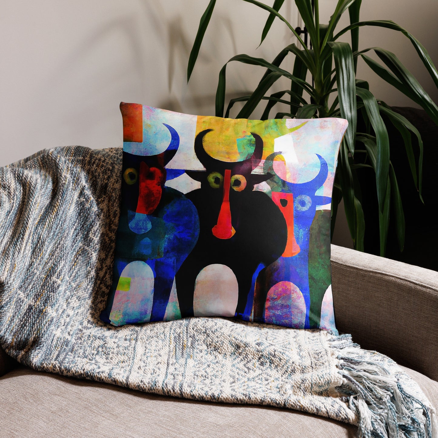 Bull Run, Animal Life, Surreal, Decorative Throw Pillow, High Quality Image, For Home Decor and Interior Design