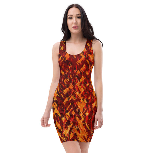 Fire Abstract, Tank Dress, Original Art, Womens, Lightweight, Wrinkle Free, Wash and Wear Fabric, Modern Casual Style and Fashion
