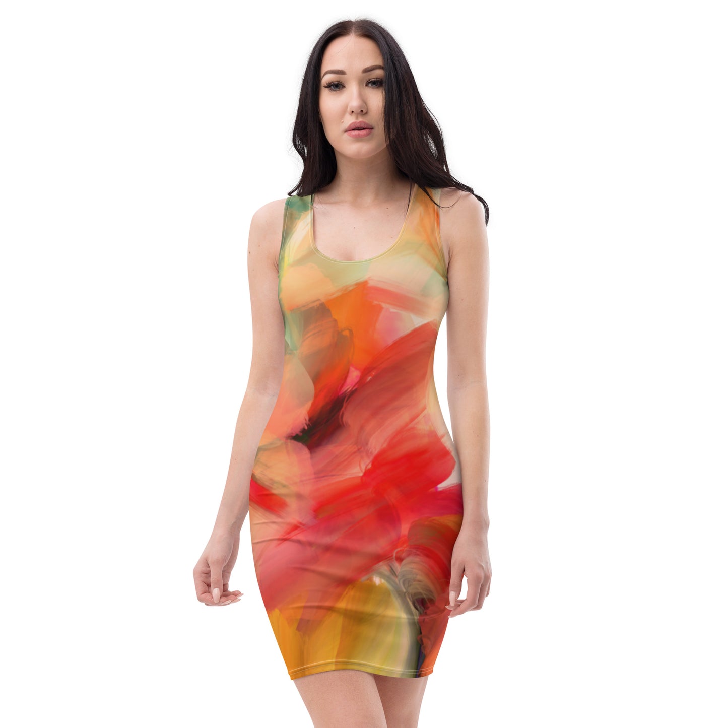 Floral Abstract, Tank Dress, Original Art, Womens, Lightweight, Wrinkle Free, Wash and Wear Fabric, Modern Casual Style and Fashion