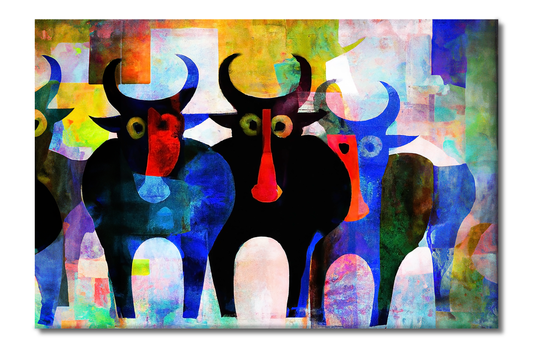 Bull Run, Animal Life, Digital Art, Canvas Print, High Quality Image, For Home Decor & Interior Design