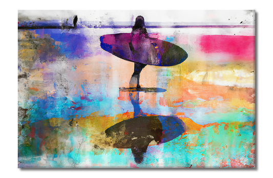 Surfer At The Beach, Beach Life, Digital Art, Canvas Print, High Quality Image, For Home Decor & Interior Design