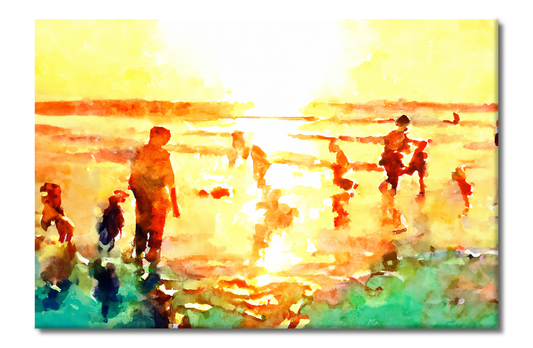 Sunset By The Ocean, Beach Life, Digital Art, Canvas Print, High Quality Image, For Home Decor & Interior Design