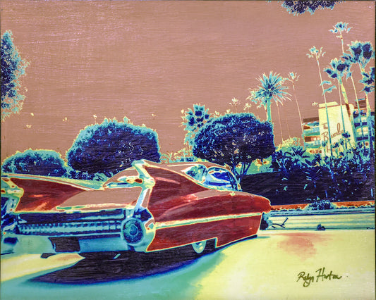 "Caddy at the Beverly Hills Hotel", 20"w x 16"h Print Mounted on Board, Hand-Embellished