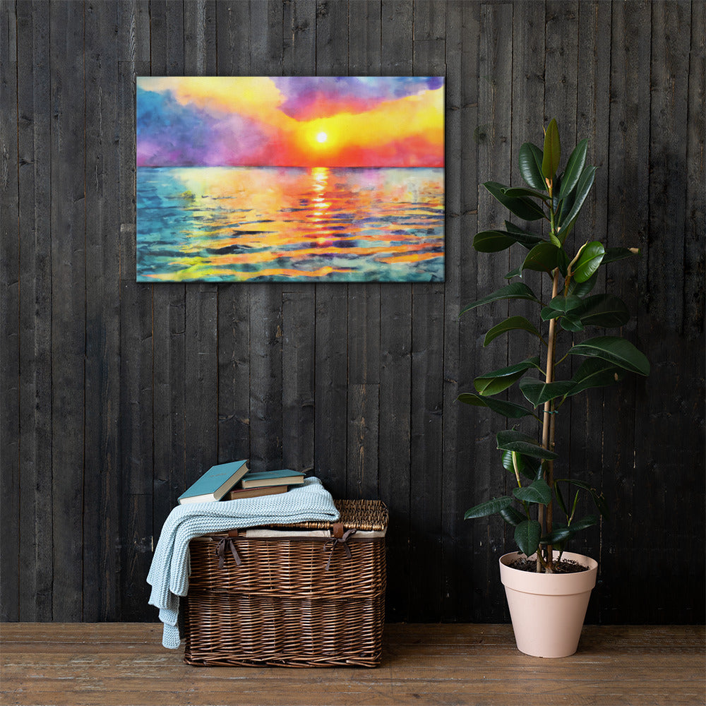 Sunset Over The Ocean, Scenics, Digital Art, Canvas Print, High Quality Image, For Home Decor & Interior Design