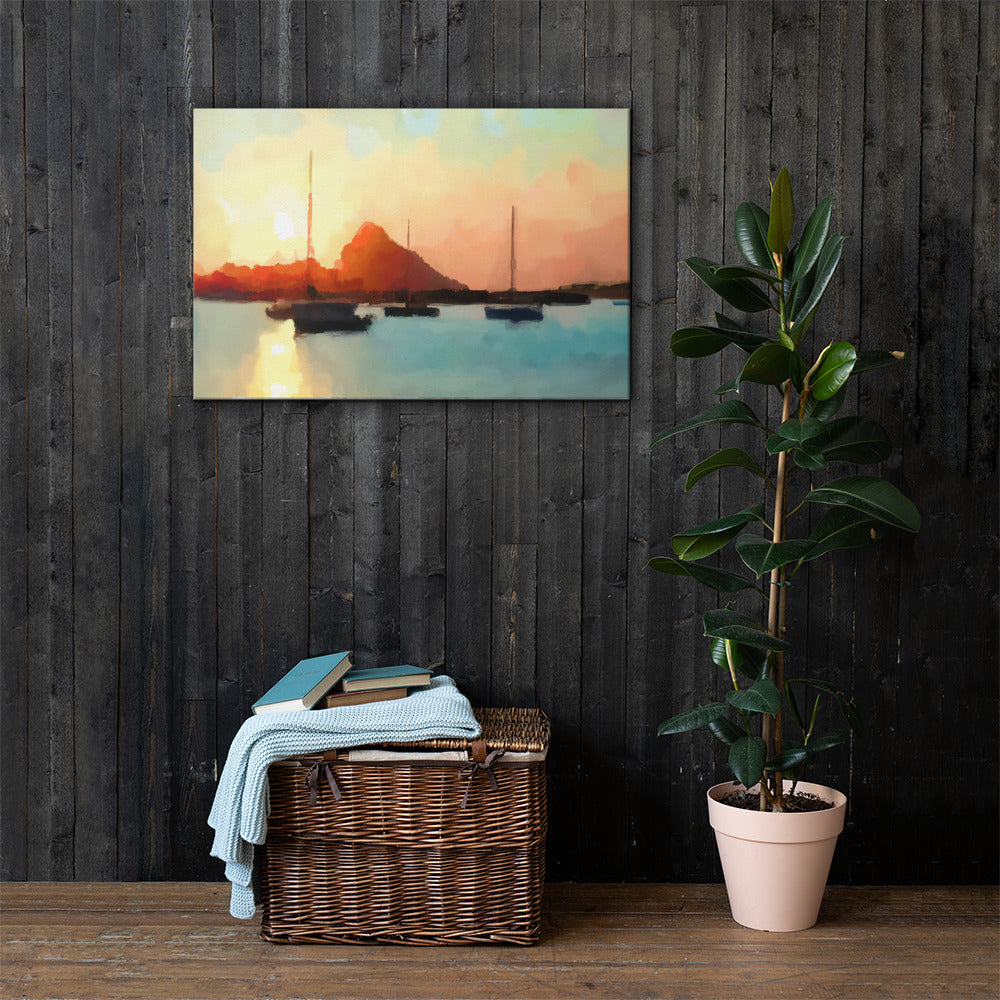 Sailboats at Sunset, Scenics, Digital Art, Canvas Print, High Quality Image, For Home Decor & Interior Design