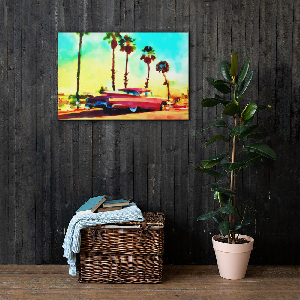 Pink Caddy on the Beach, THNKPNK, Route 66 Series, Digital Art, Canvas Print, High Quality Image, For Home Decor & Interior Design