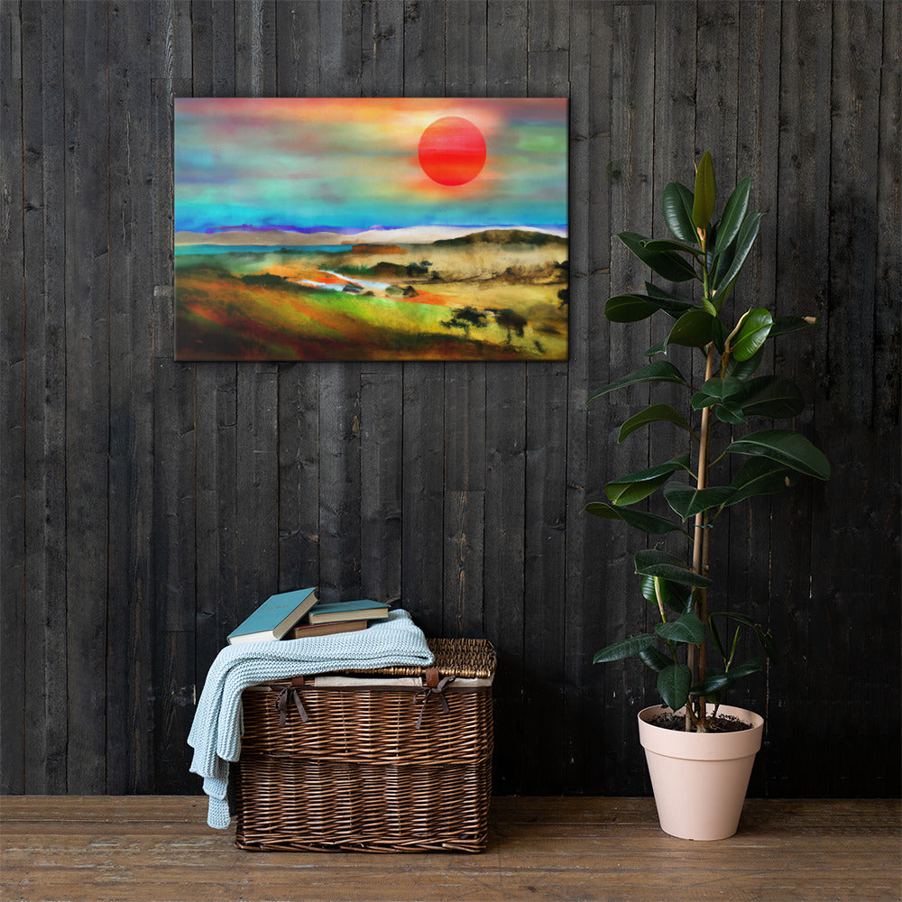 Red Sun Over The Hills, Scenics, Digital Art, Canvas Print, High Quality Image, For Home Decor & Interior Design