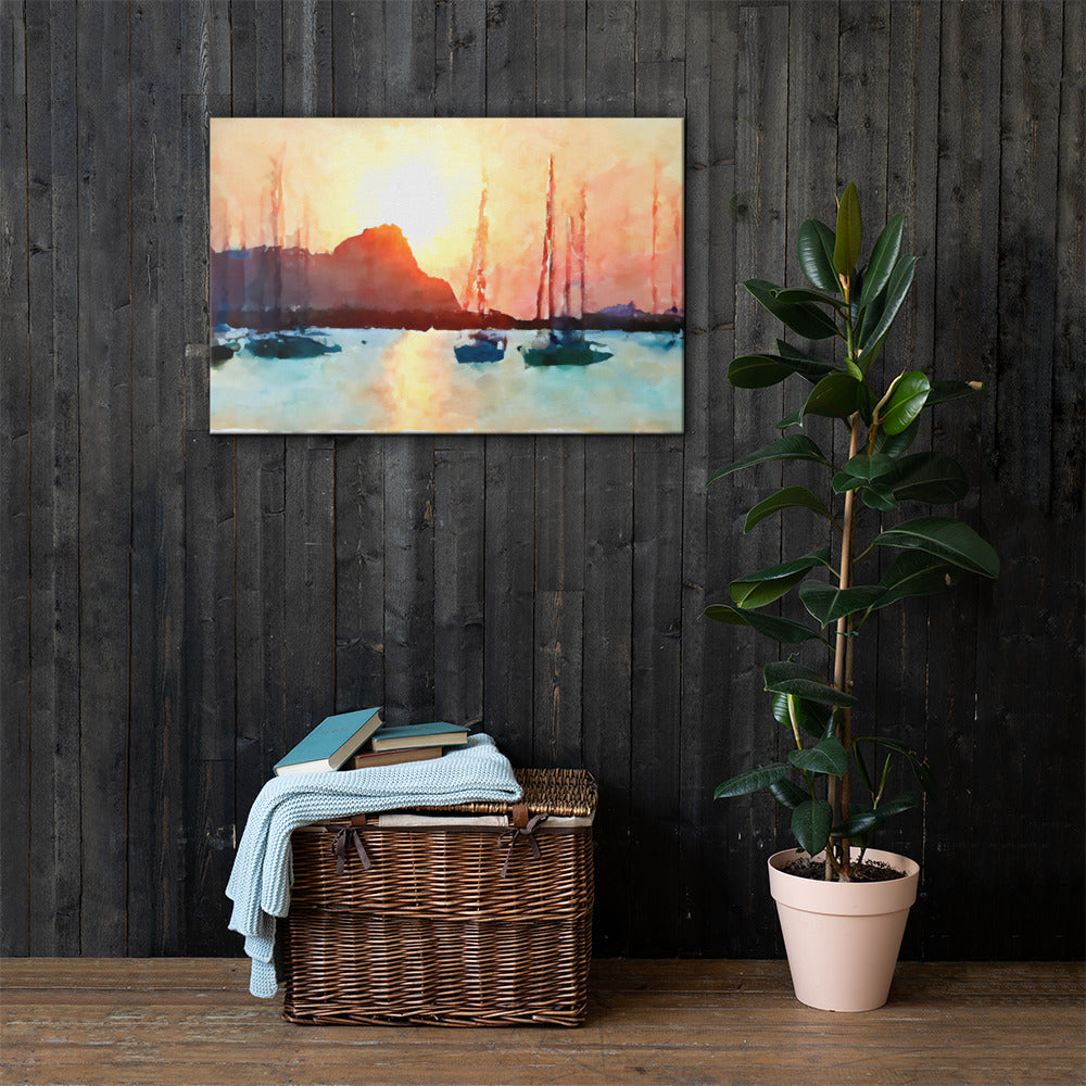 Sailboats on the Bay at Sunset, Scenics, Digital Art, Canvas Print, High Quality Image, For Home Decor & Interior Design