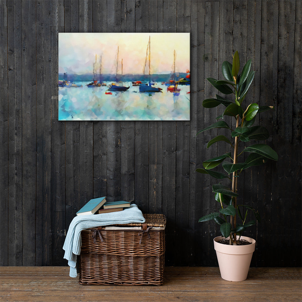 Sailboats on the Bay at Sunset, Scenics, Digital Art, Canvas Print, High Quality Image, For Home Decor & Interior Design