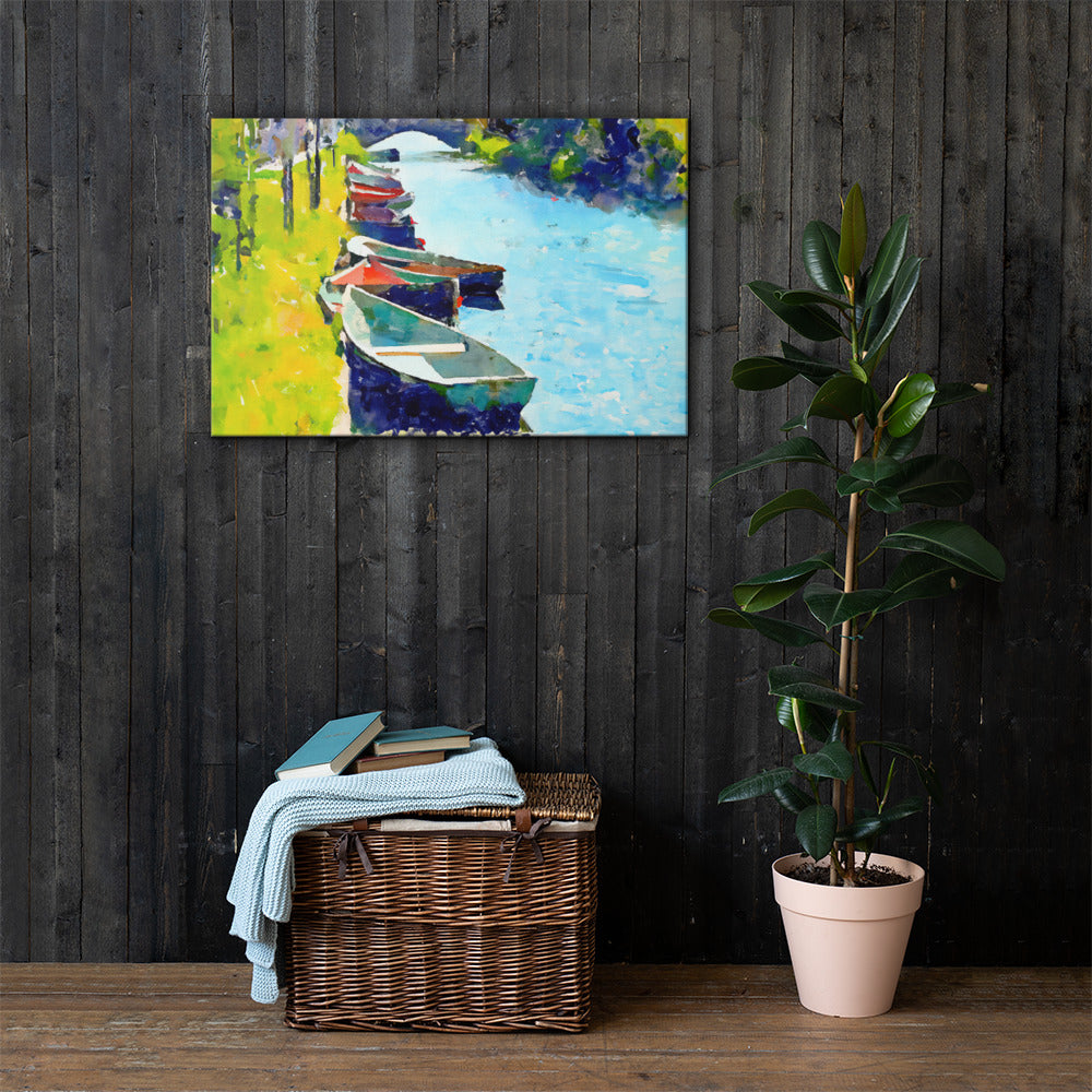 Boats Along the Canal, Scenics, Digital Art, Canvas Print, High Quality Image, For Home Decor & Interior Design