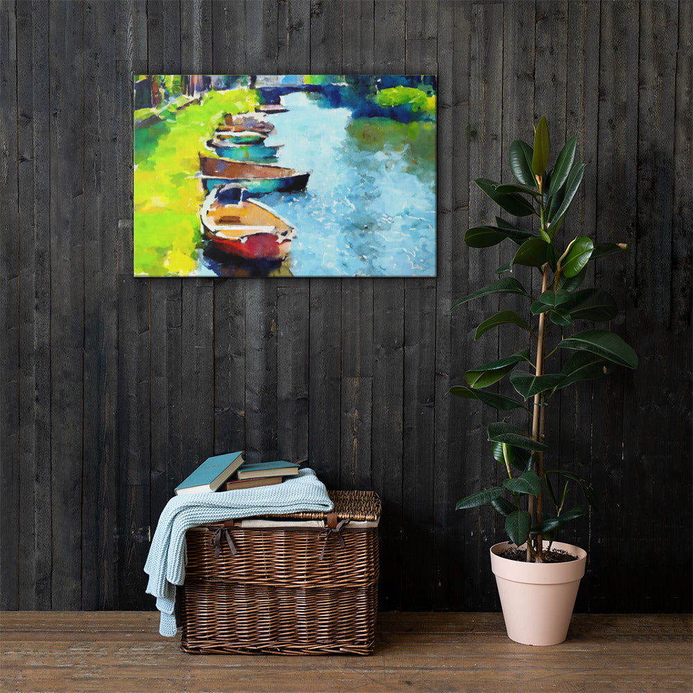 Boats Along the Canal, Scenics, Digital Art, Canvas Print, High Quality Image, For Home Decor & Interior Design