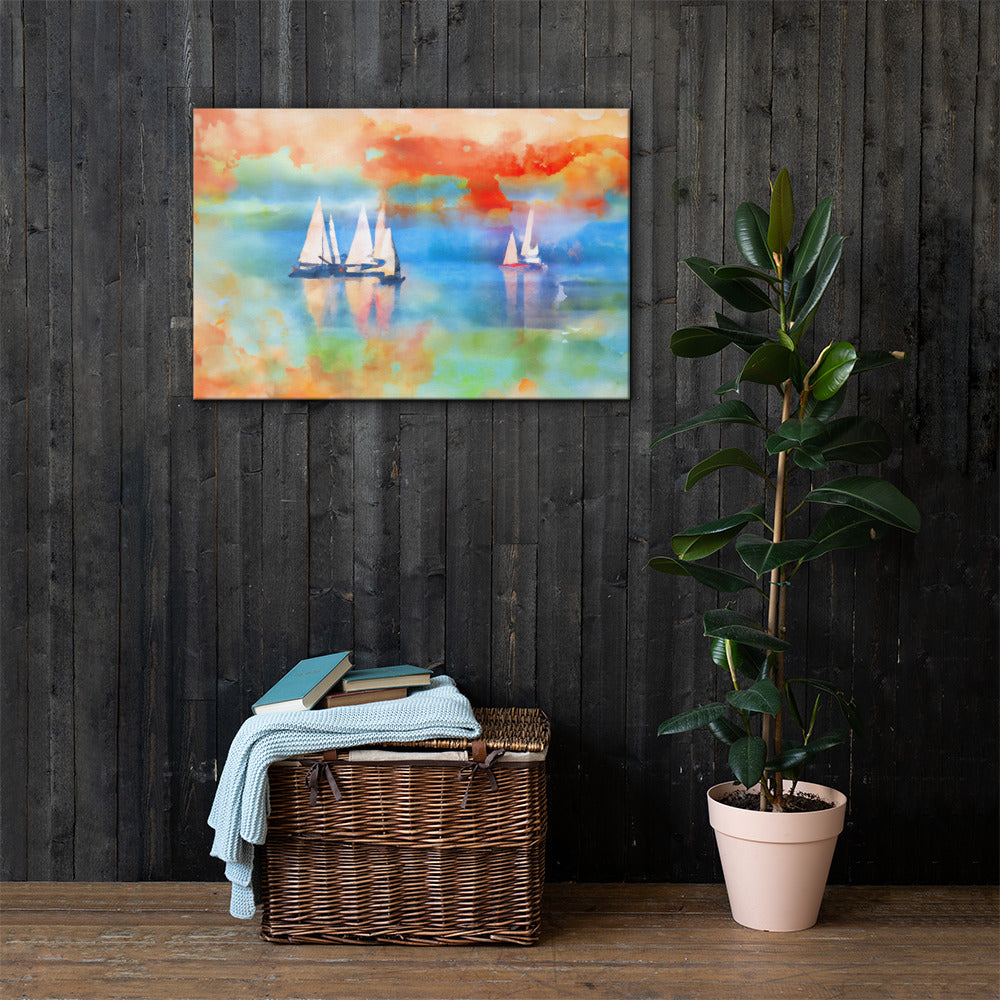 Sailboats on the Lake, Scenics, Digital Art, Canvas Print, High Quality Image, For Home Decor & Interior Design