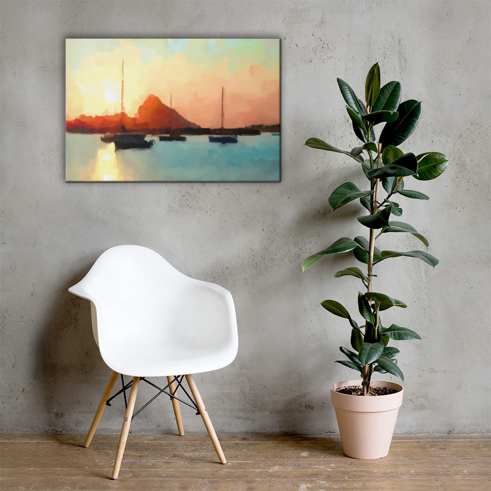 Sailboats at Sunset, Scenics, Digital Art, Canvas Print, High Quality Image, For Home Decor & Interior Design