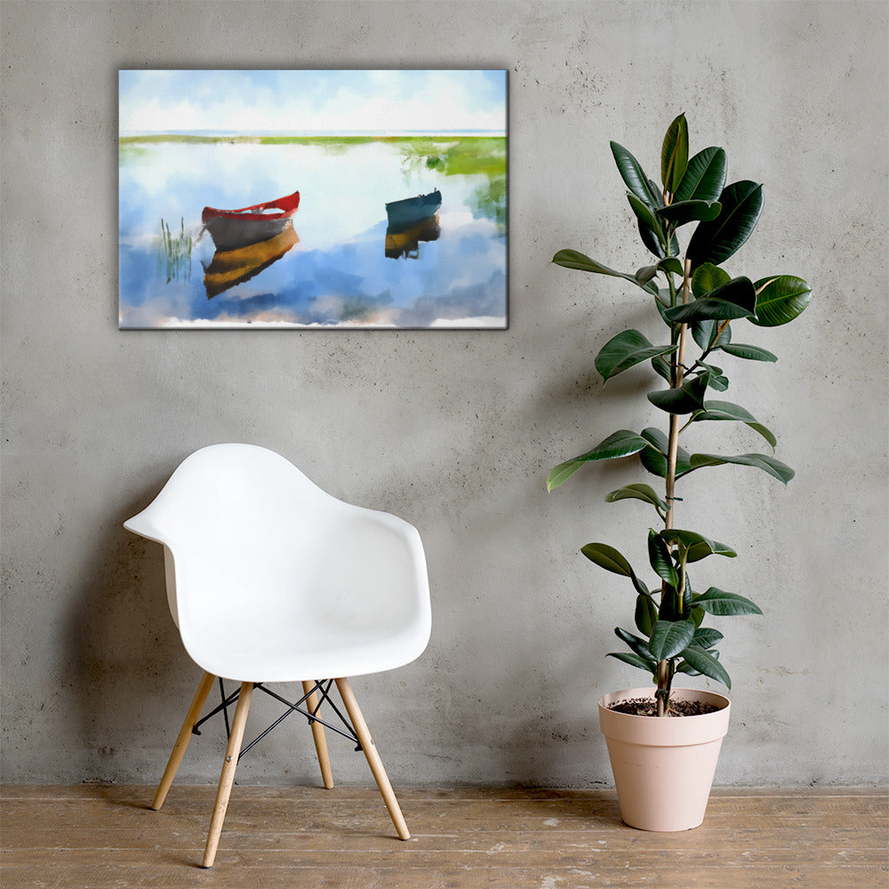 Boats on the Lake, Scenics, Digital Art, Canvas Print, High Quality Image, For Home Decor & Interior Design