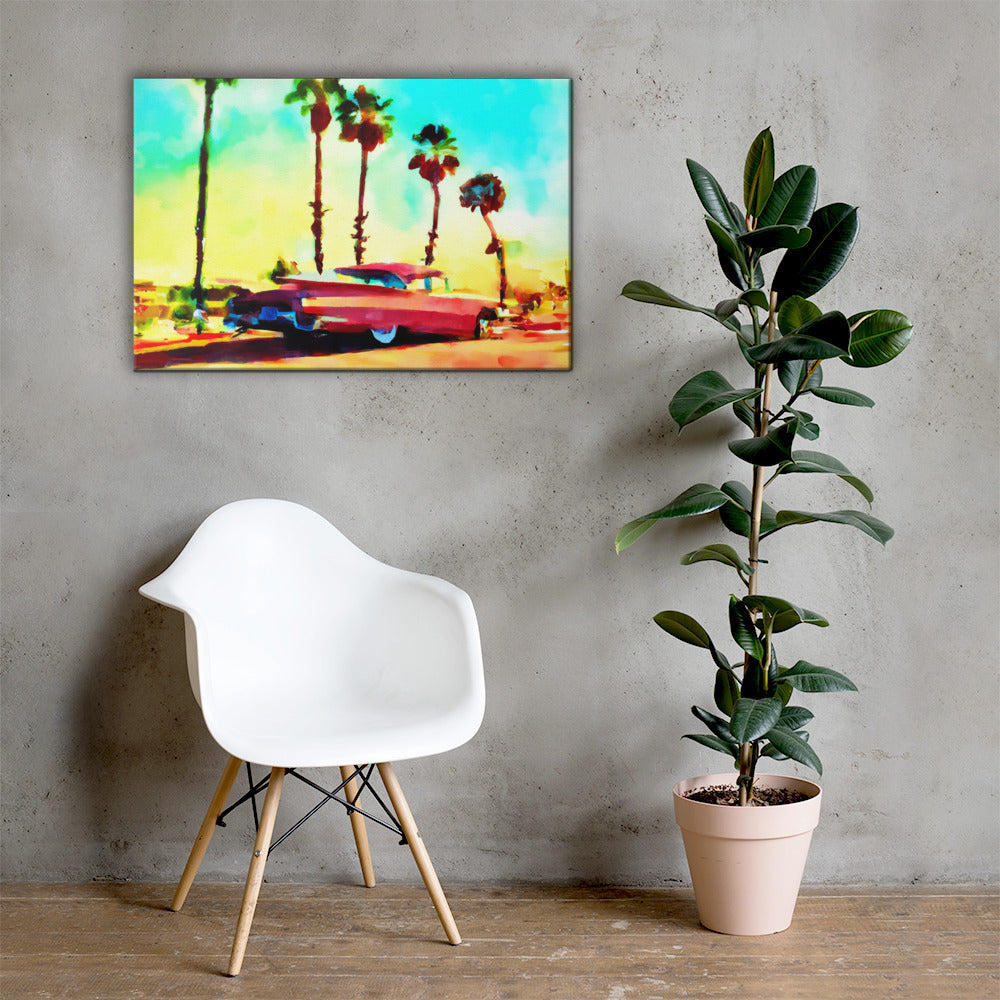 Pink Caddy on the Beach, THNKPNK, Route 66 Series, Digital Art, Canvas Print, High Quality Image, For Home Decor & Interior Design