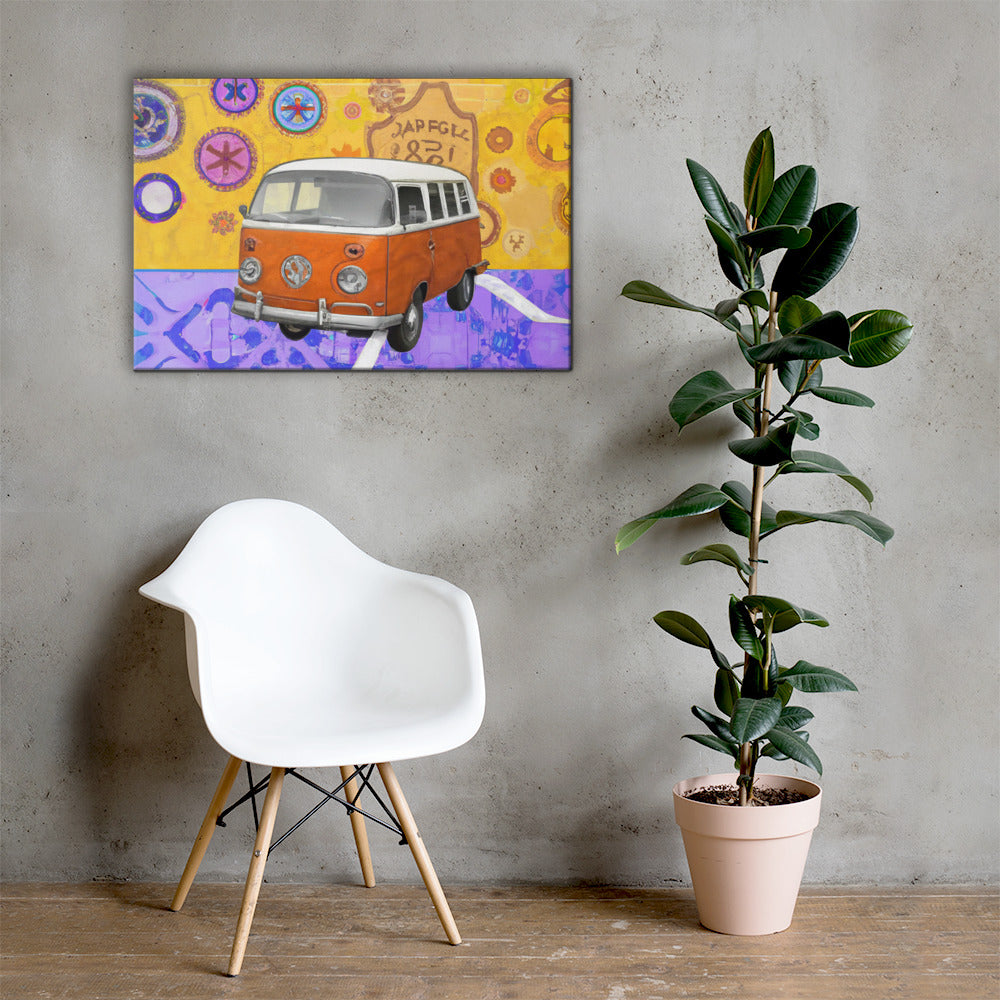 VW Bus, Route 66 Series, Digital Art, Canvas Print, High Quality Image, For Home Decor & Interior Design