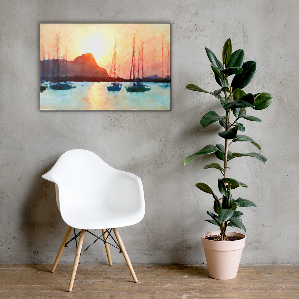 Sailboats on the Bay at Sunset, Scenics, Digital Art, Canvas Print, High Quality Image, For Home Decor & Interior Design