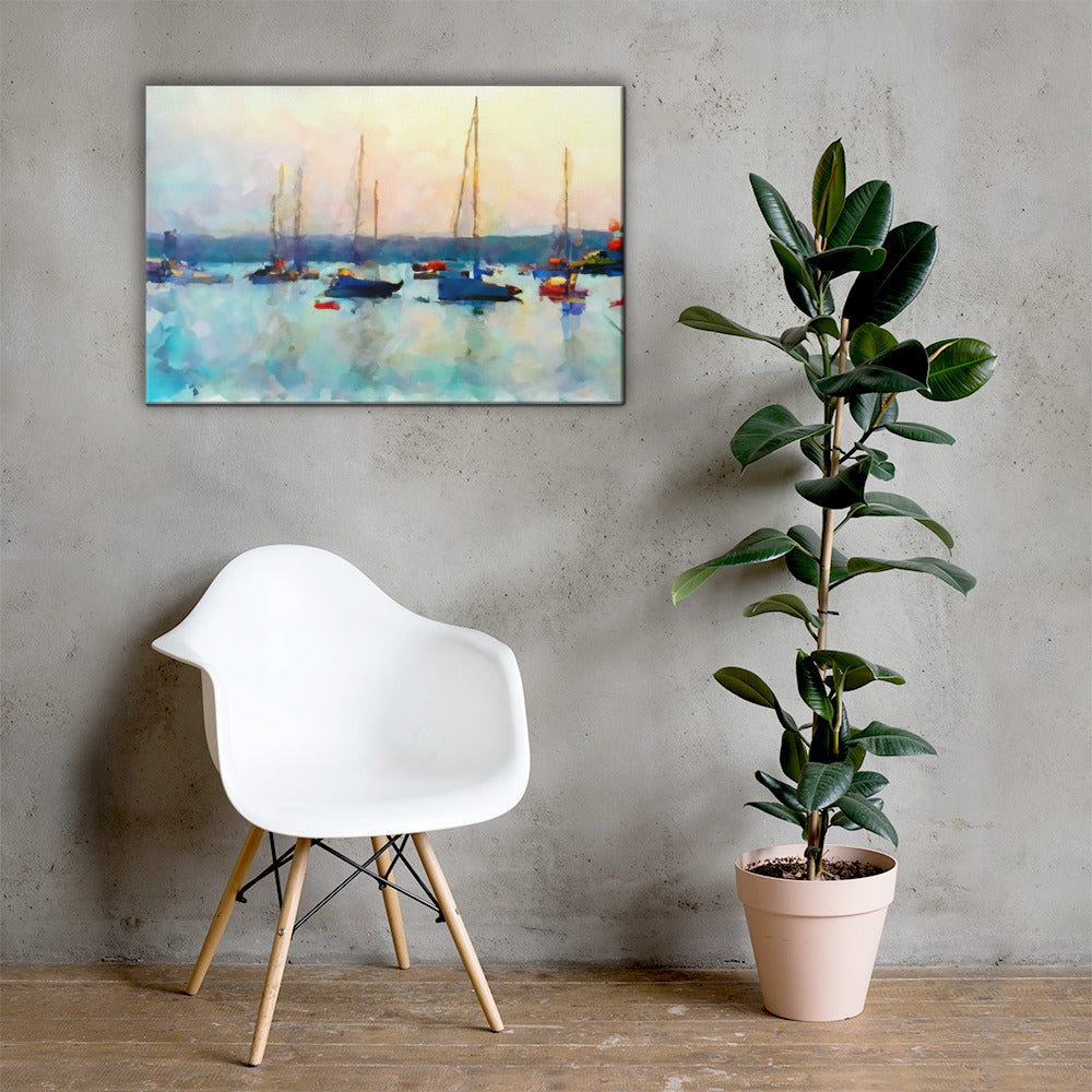 Sailboats on the Bay at Sunset, Scenics, Digital Art, Canvas Print, High Quality Image, For Home Decor & Interior Design