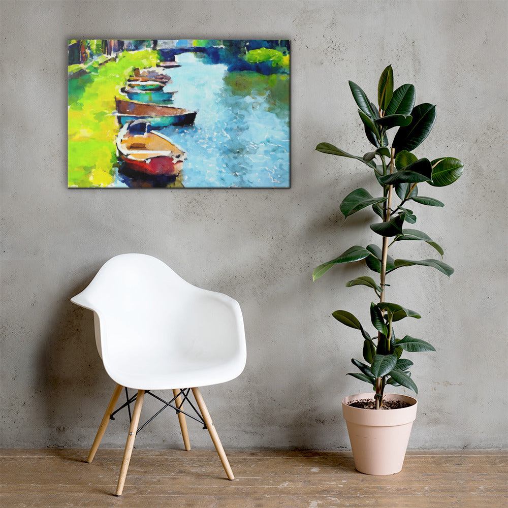 Boats Along the Canal, Scenics, Digital Art, Canvas Print, High Quality Image, For Home Decor & Interior Design