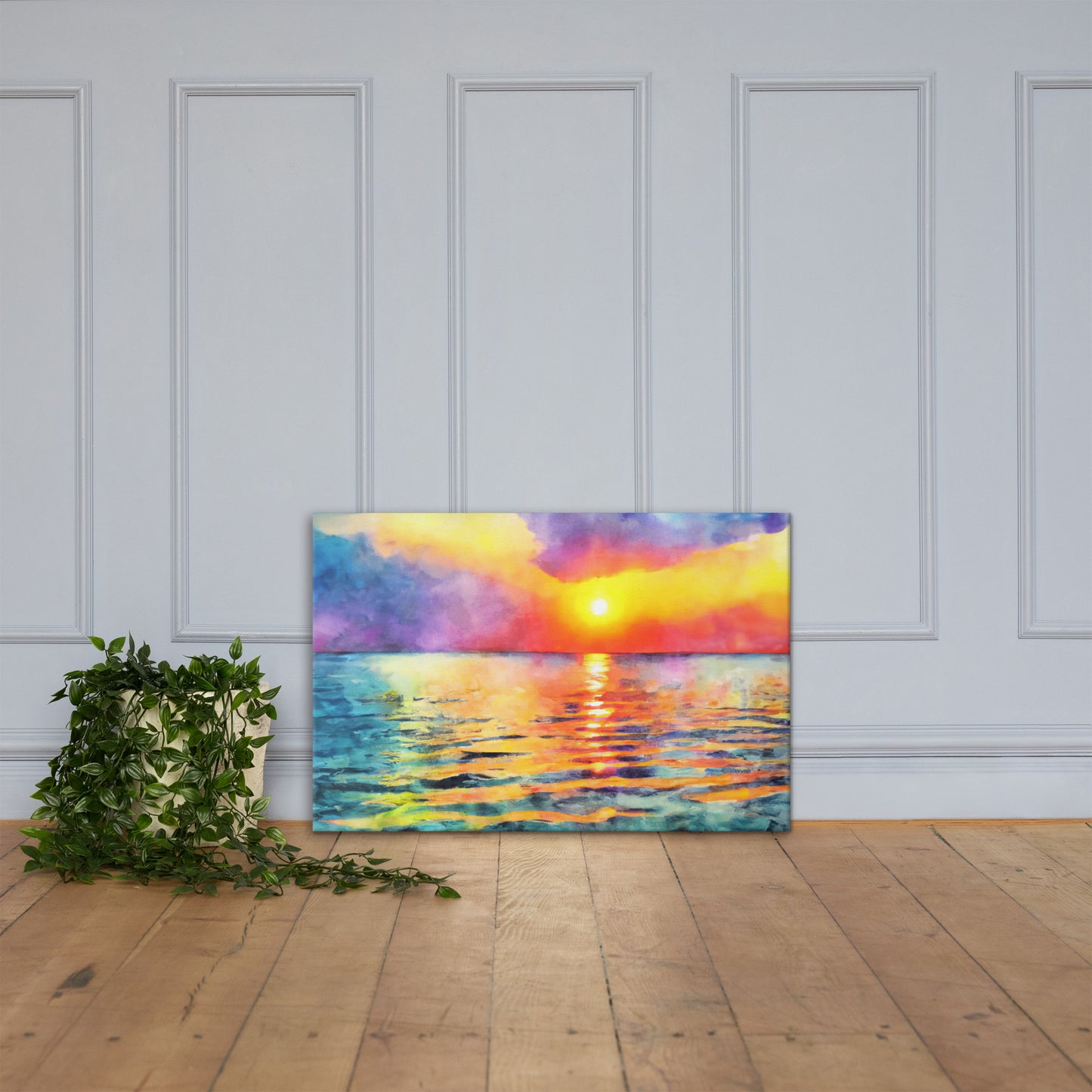 Sunset Over The Ocean, Scenics, Digital Art, Canvas Print, High Quality Image, For Home Decor & Interior Design