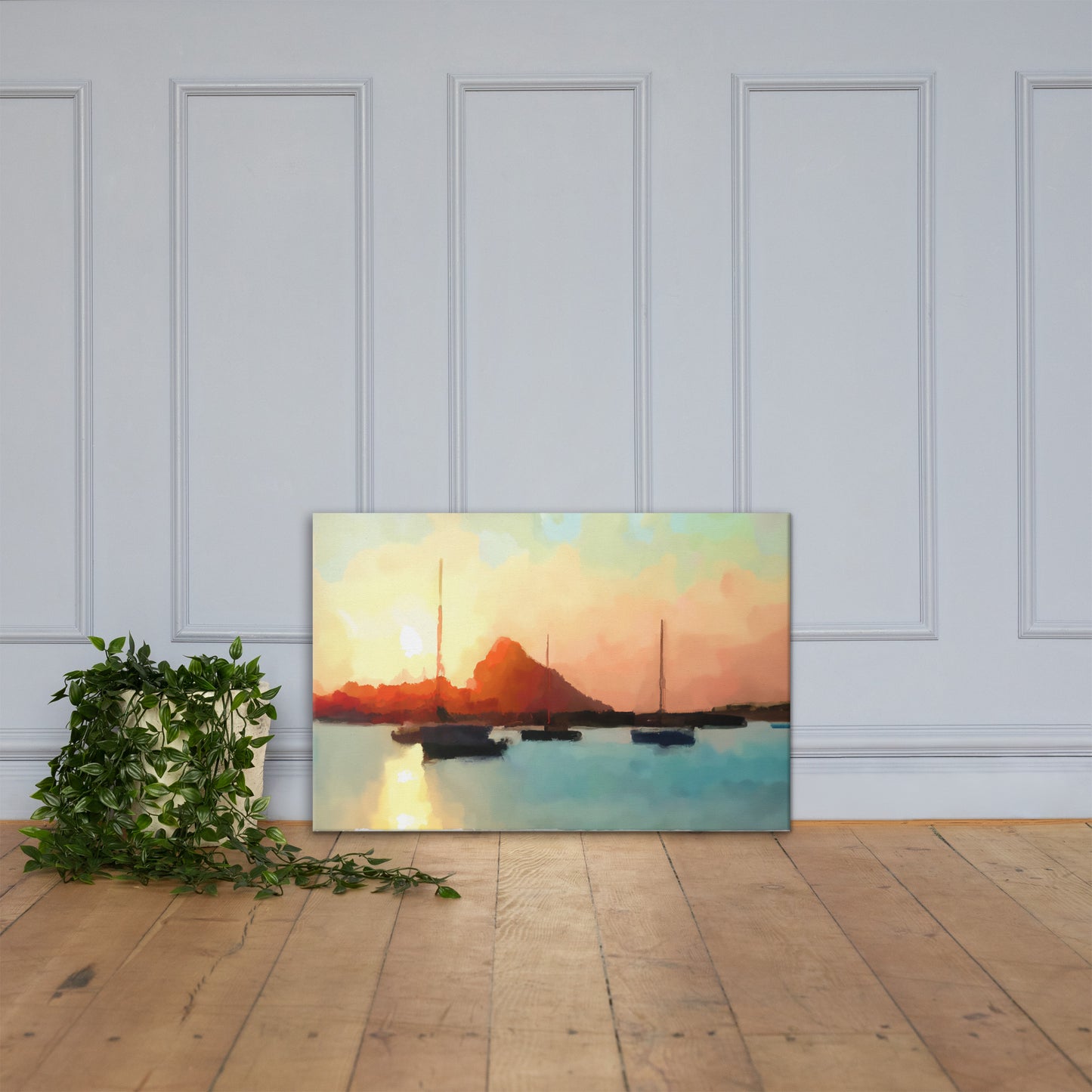 Sailboats at Sunset, Scenics, Digital Art, Canvas Print, High Quality Image, For Home Decor & Interior Design