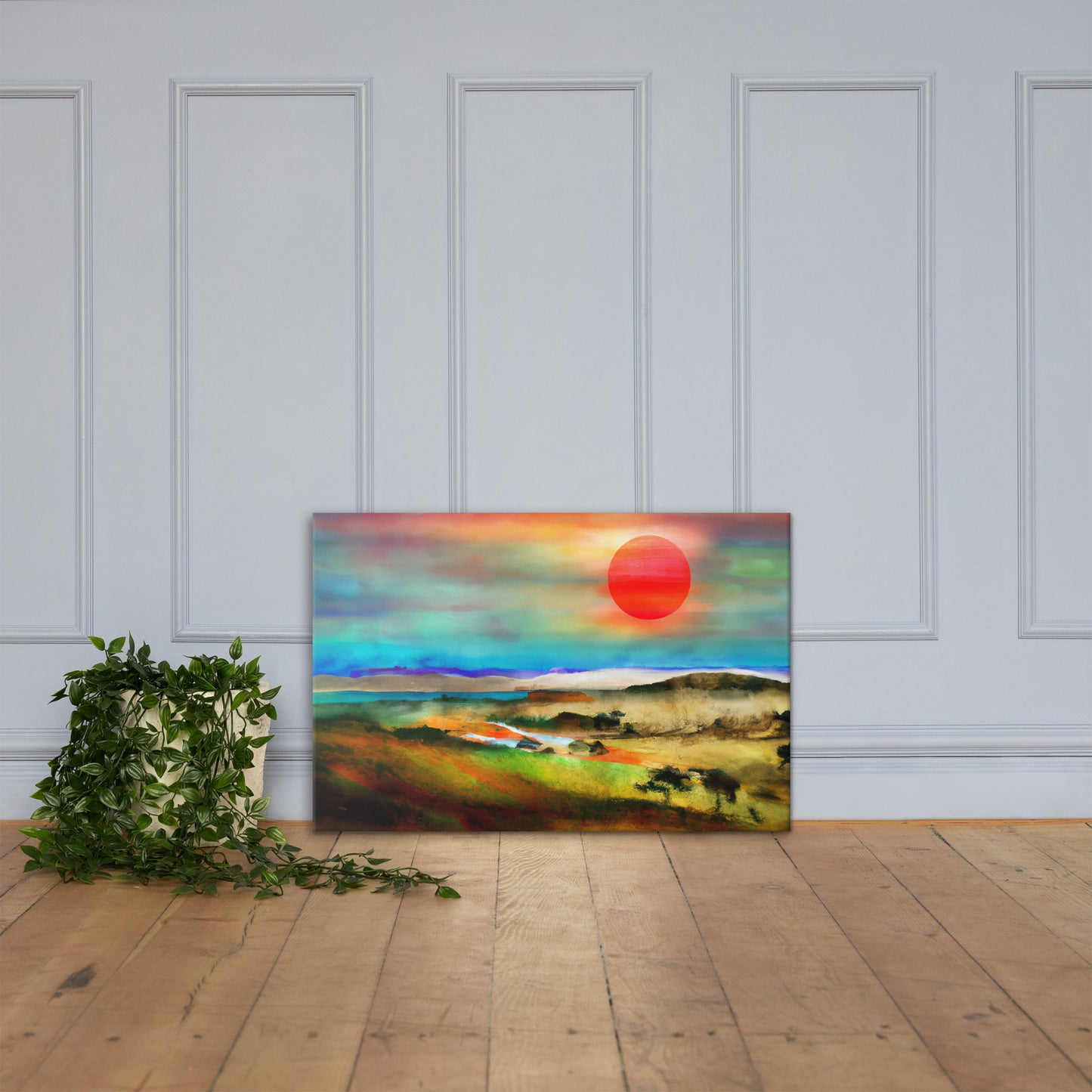 Red Sun Over The Hills, Scenics, Digital Art, Canvas Print, High Quality Image, For Home Decor & Interior Design