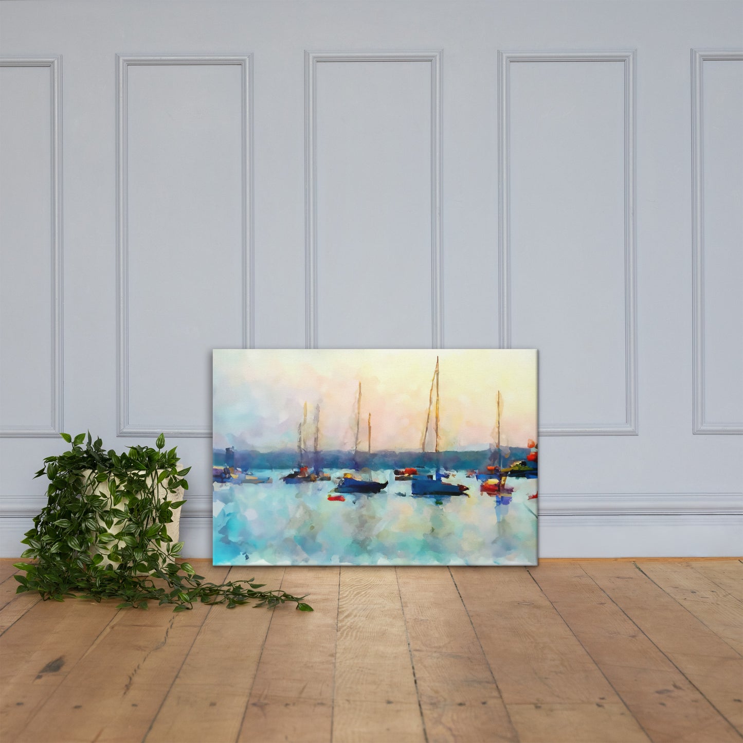 Sailboats on the Bay at Sunset, Scenics, Digital Art, Canvas Print, High Quality Image, For Home Decor & Interior Design