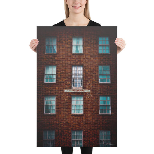 Brick Building, Windows, Photography, Canvas Print, High Quality Image, For Home Decor & Interior Design
