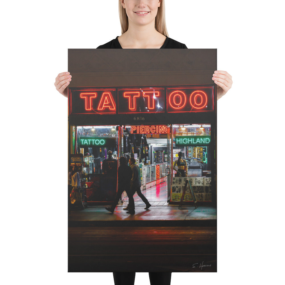 Tattoo Parlor on Hollywood Blvd, California, Photography, Canvas Print, High Quality Image, For Home Decor & Interior Design