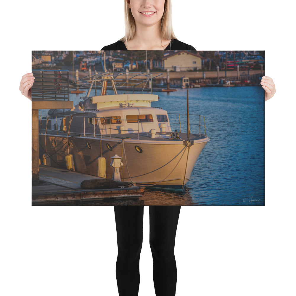 Boat Docked at Sunset in the Marina, Photography, Canvas Print, High Quality Image, For Home Decor & Interior Design