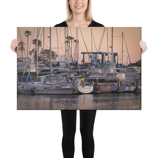 Boats Docked at Sunset in the Marina, Photography, Canvas Print, High Quality Image, For Home Decor & Interior Design