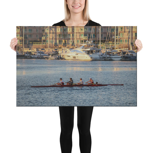 Rowing Crew at Sunset on the Marina, Photography, Canvas Print, High Quality Image, For Home Decor & Interior Design