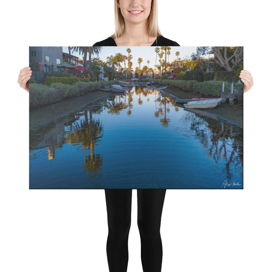 Sunset Over The Venice Canals, California, Aerial Photography, Canvas Print, High Quality Image, For Home Decor & Interior Design