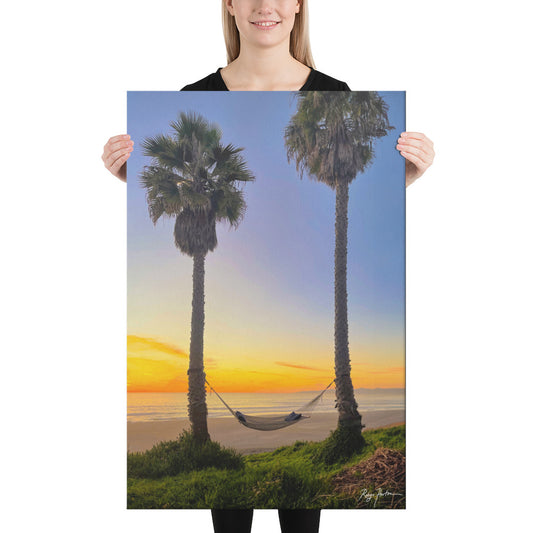 Hammock Between Palm Trees, Manhattan Beach, Scenic, California, Photography, Canvas Print, High Quality Image, For Home Decor & Interior Design