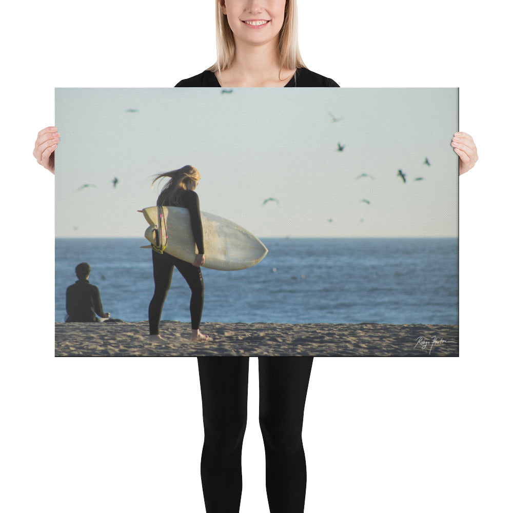 Woman Surfer at Venice Beach, California, Scenic, Beach Life, Photography, Canvas Print, High Quality Image, For Home Decor & Interior Design