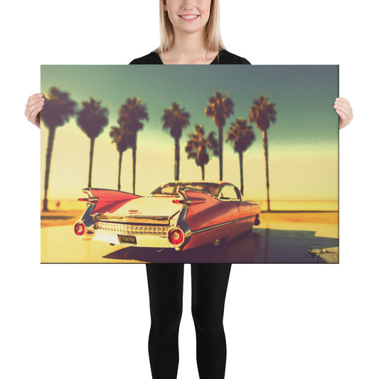 Pink Caddy By The Beach, Scenic, Beach Life, THNKPNK, California, Photography, Canvas Print, High Quality Image, For Home Decor & Interior Design