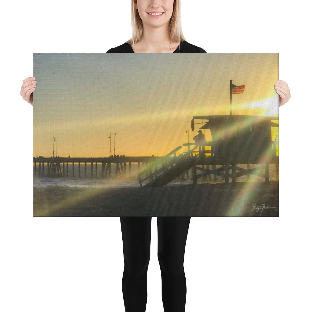 Radiant Sunset Against the Lifeguard Station, Venice Beach Pier, California, Scenic, Beach Life, Photography, Canvas Print, High Quality Image, For Home Decor & Interior Design