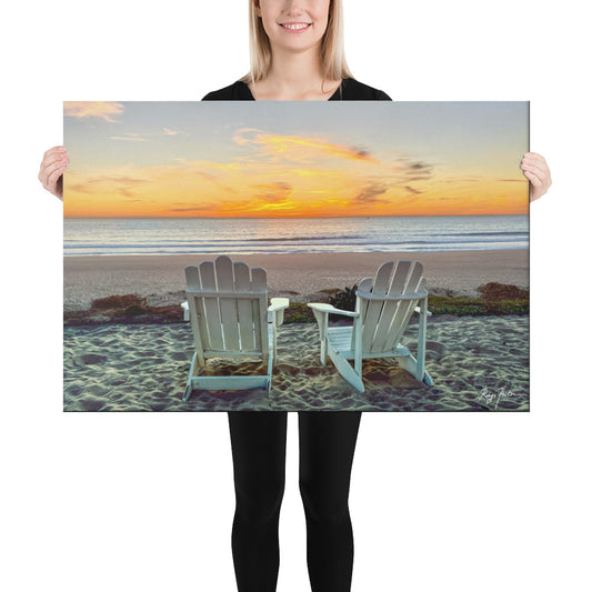 Chairs By The Beach At Sunset, Manhattan Beach, California, Scenic, Photography, Canvas Print, High Quality Image, For Home Decor & Interior Design