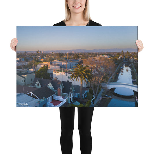Sunset Over The Venice Canals, California, Scenic, Aerial Photography, Canvas Print, High Quality Image, For Home Decor & Interior Design