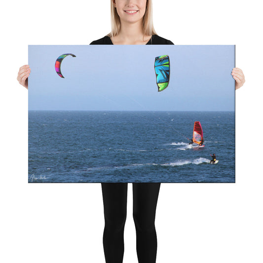 Kite and Sail Surfers at Zuma Beach, California, Scenic, Aerial Photography, Canvas Print, High Quality Image, For Home Decor & Interior Design