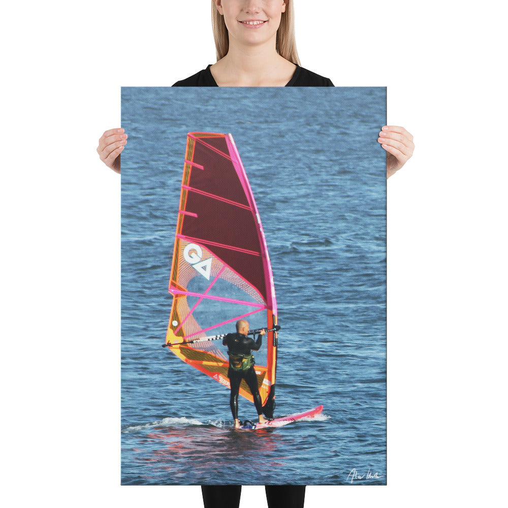 Sail Surfing At Zuma Beach, California, Beach Life, Scenic, Photography, Canvas Print, High Quality Image, For Home Decor & Interior Design